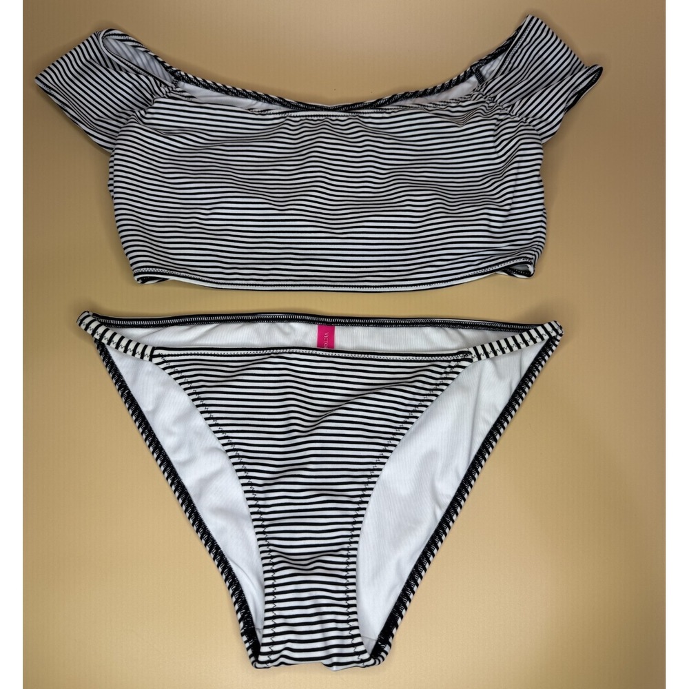 Victoria's Secret Swimsuit Womens Medium 2 Piece Bikini Zebra Striped Crop Top